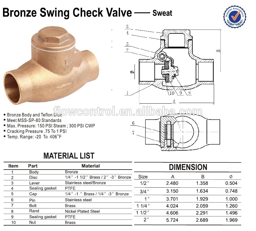 Bronze Sweat Swing Check Valve
