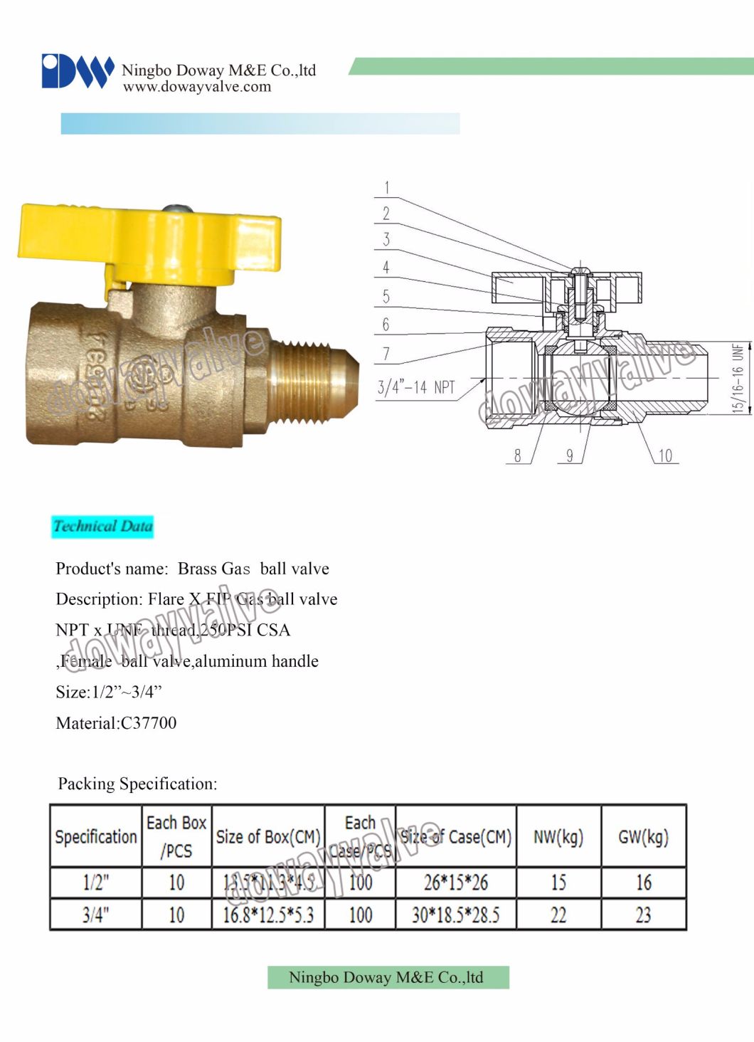 China Supplier Customized 600wog Brass Full Port Gas Ball Valve